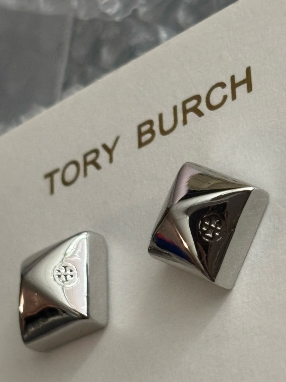 Tory Burch Silver Pyramid Stud earrings, brand new